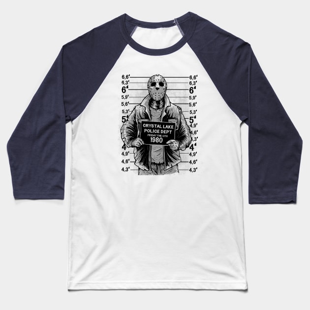 Jason Mug Shot Baseball T-Shirt by Dark Planet Tees